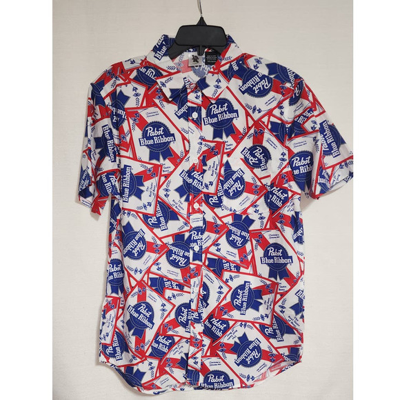 Pabst blue ribbon beer collared button up short sleeve shirt medium - Picture 3 of 8